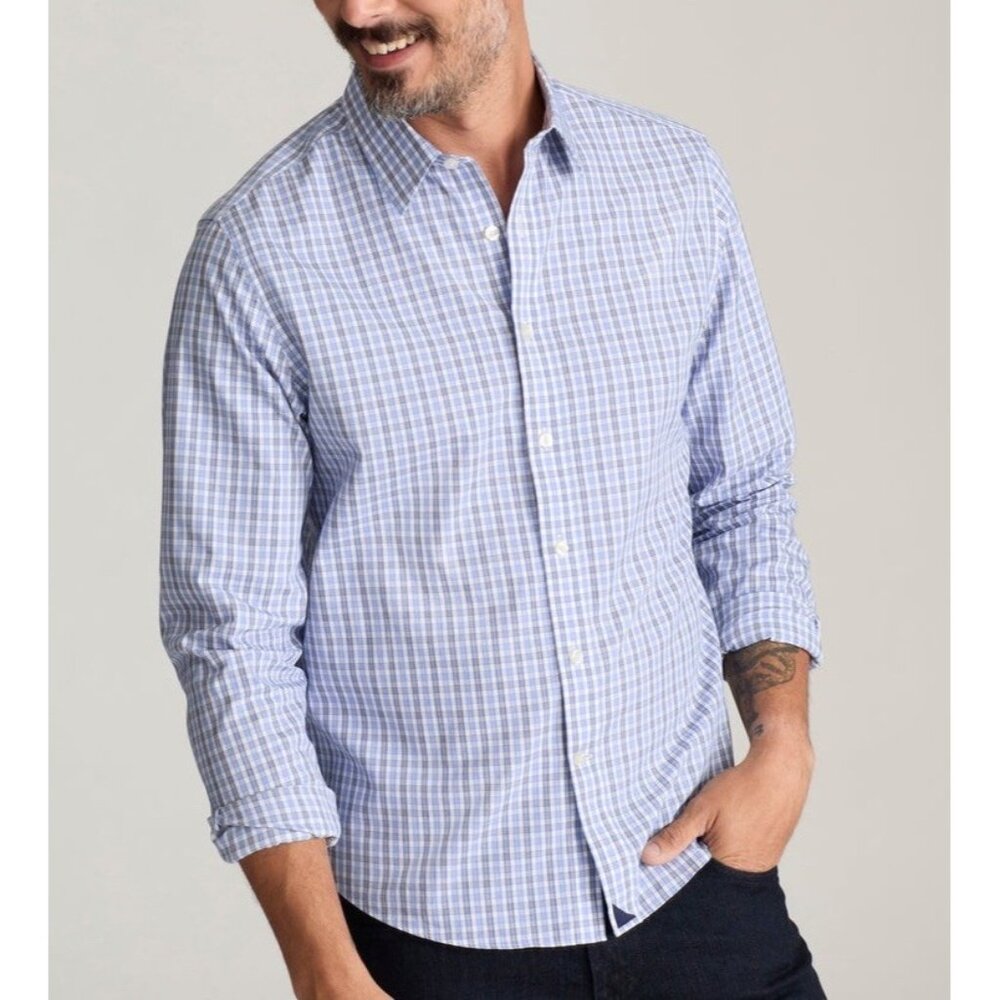 Untuckit Men’s Wrinkle-Free Durif Shirt Navy Blue Check M